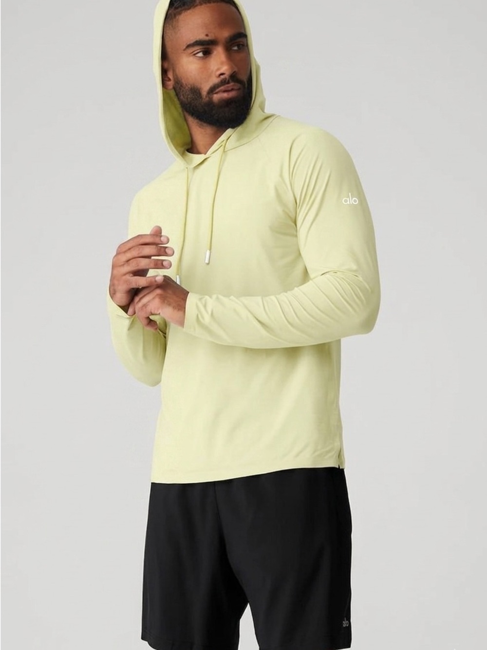 ALO Yoga Idol Runner Hoodie Light Butter Yellow Sweatshirt Hooded Long Sleeve